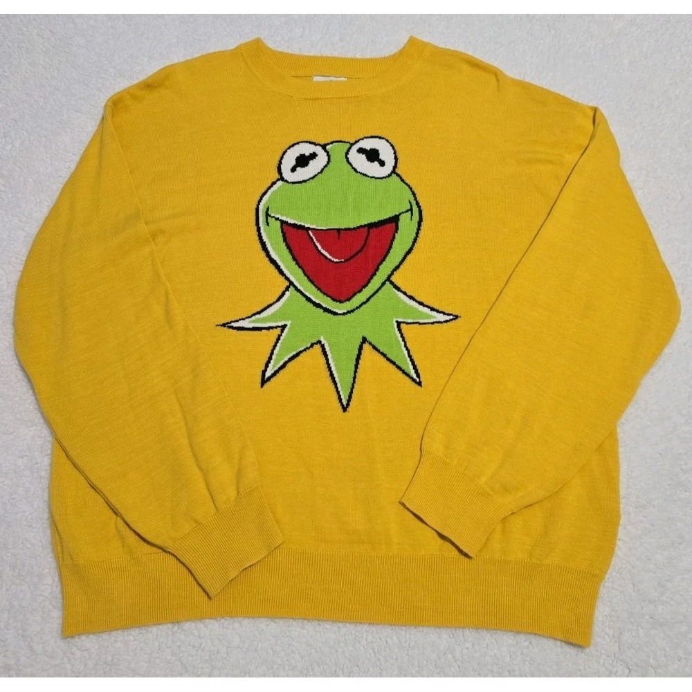 Muppets Kermit the Frog Sweater Yellow Knit - Walt Disney World - Size L